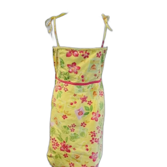 Tahiti Reef Club Floral Knee length Faux Wrap Dress Sundress Yellow Pink Sz L - Picture 2 of 7